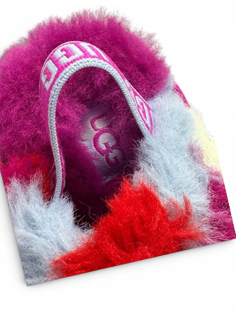 UGG Fluff Yeah Baby Girl Multi Color Fuzzy Slingback Slippers Newborn Rare EUC